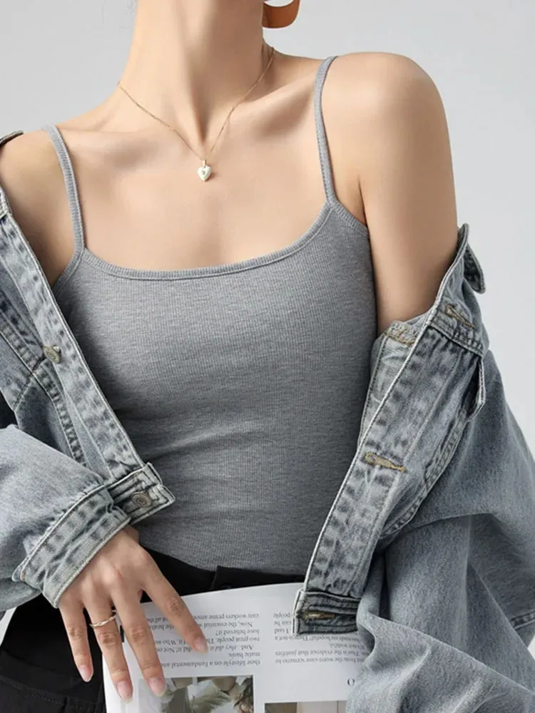 Ärmelloses Tanktop für Damen im Sommer, Basic, Spaghettiträger, schmale Passform, Stretch, gestrickt, einfarbig, Leibchen — image 14