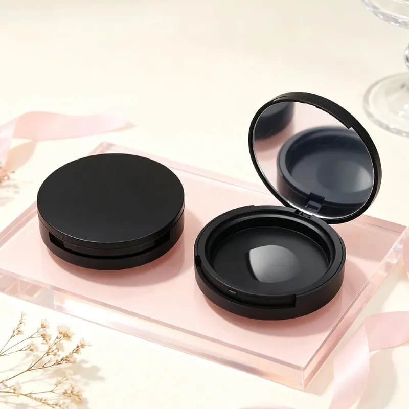Batchpris for sort farve rund form plast makeup emballage Tom kompakt pulveretui Pulver Blusher Container — image 5