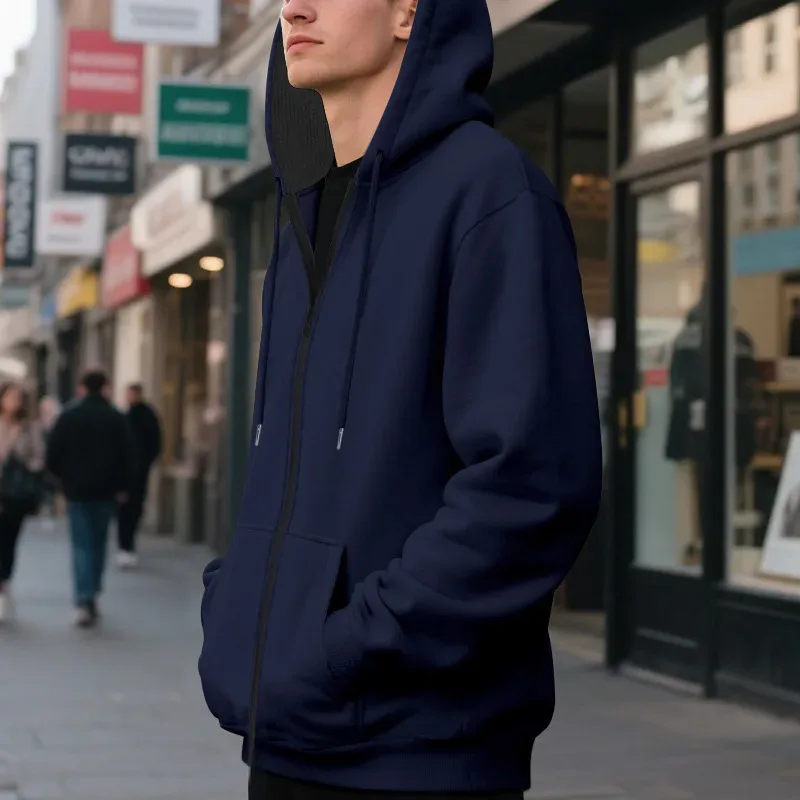 New 2026 Men's Autumn Casual Solid Long Sleeve Zipper Hooded Sweatshirt Coat Male Fashion Outdoors Sportswear Hoodies Jackets — image 14
