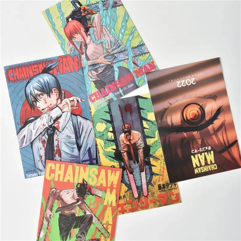 10 ชิ้นญี่ปุ่น Anime Chainsaw Men ตัวอักษรโปสเตอร์สติกเกอร์โปสการ์ดของขวัญ Home Study Room Wall ตกแต่งพื้นหลังภาพภาพวาด — image 5