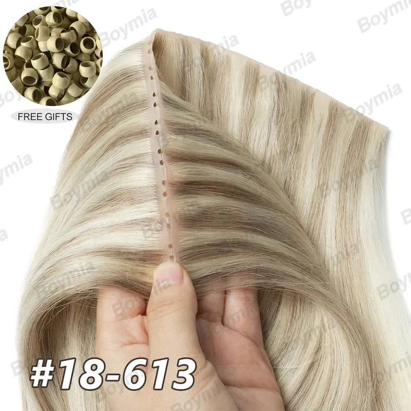 ผีเสื้อ Weft ต่อผมมนุษย์ผมที่มองไม่เห็นแบน PU พร้อม TWIN แท็บ Weft 12-24 นิ้ว microlink การประยุกต์ใช้ 40-50g — image 13