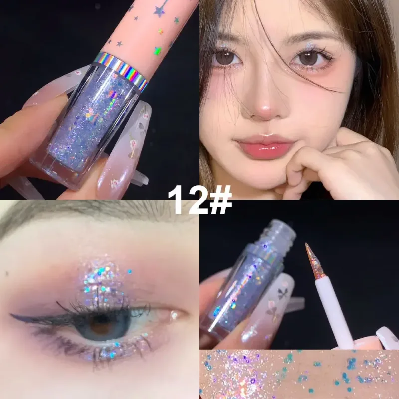 Paillettes blu Liquid Eyeshdaow Glitter Gel Penna per eyeliner metallizzata lucida Diamond Shimmer Strumento per il trucco di bellezza per occhi impermeabile