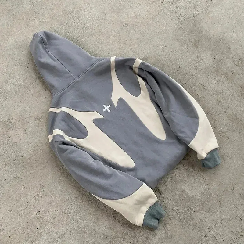 อเมริกันRetro Letterพิมพ์รูปแบบปีศาจHoodie Y2k Harajuku Casualคู่ซิปHoodiesเสื้อแฟชั่นเสื้อผ้าผู้ชาย — image 3