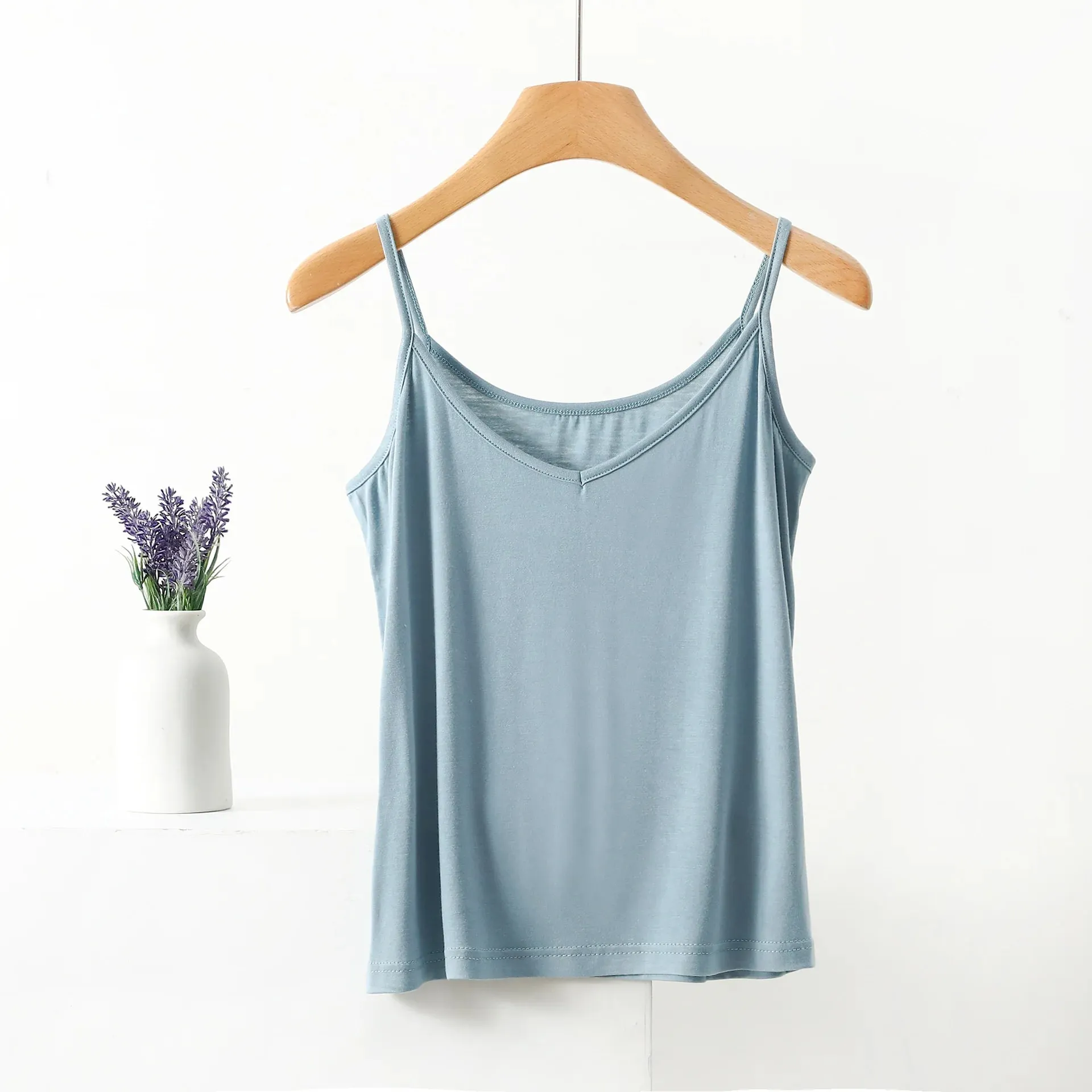 Spaghettiträger-Top für Damen, Neckholder, V-Ausschnitt, Basic-Cami, ärmellose Tanktops, Damen-Sommer-Unterhemd, einfarbig — image 15