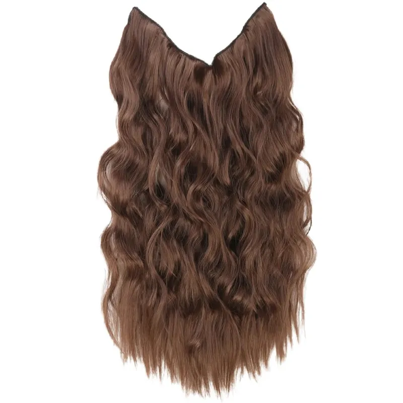 Black Halo Hair Extensions ที่มองไม่เห็นลวดปรับขนาด 22 นิ้วยาว Wavy Curly Hairpieces สำหรับผู้หญิงไม่มีคลิป — image 14