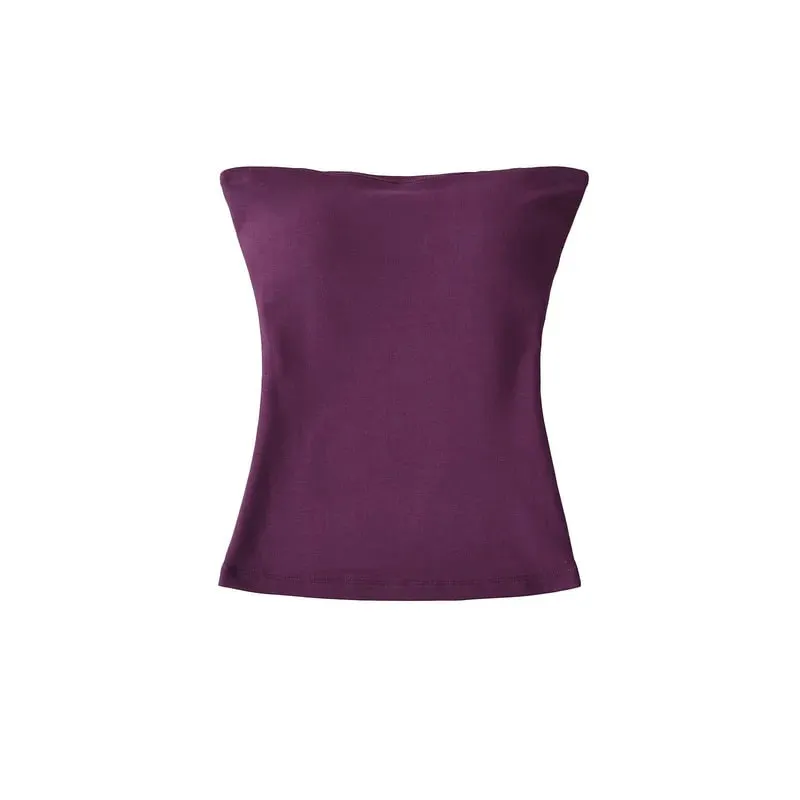 Women Solid Strapless Tube Top Sleeveless Bandeau Crop Top Stretch Basic Wrap Bustier Summer Casual Y2K Tank Tops — image 4