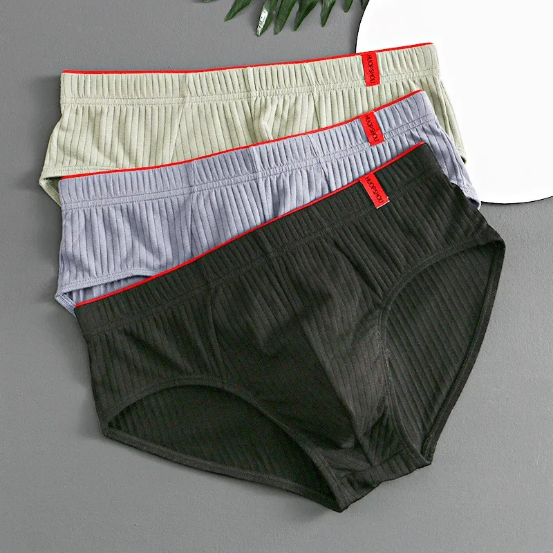 1/3PCS 남자 팬티 중반 허리 탄성 부드러운 통기성 방부제 U 볼록 스트라이프 솔리드 컬러 캐주얼 남자 속옷 속옷 남자 — image 5