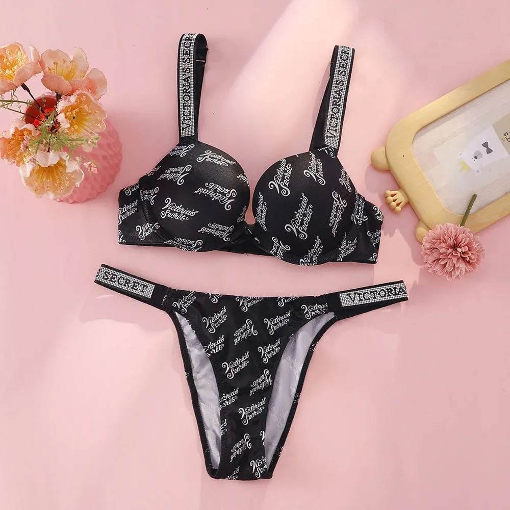 VS Molto sexy Logo Shine Strap Reggiseno push up floreale tropicale Shine Script Perizoma Slip Victoria Secret Set di lingerie sexy — image 10