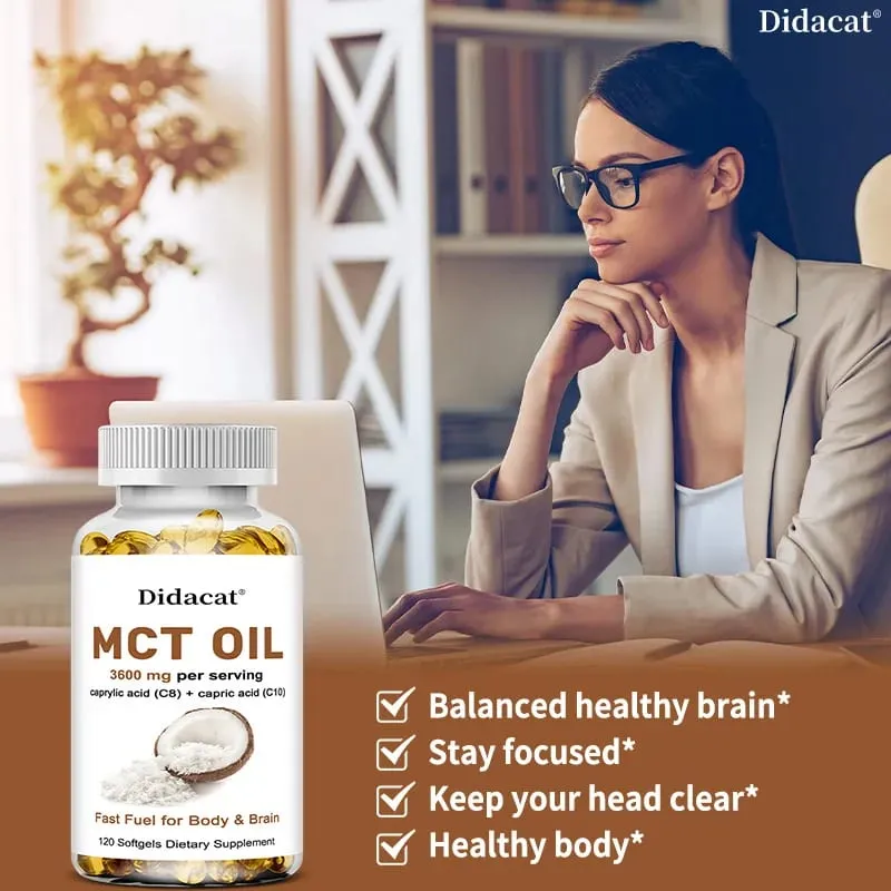 MCT-Öl-Kapseln 30/60/120 Kapseln, 3600 mg pro Portion, C10 und C8, Brain Fuel, Energie, Gewichtsmanagement, gentechnikfreie Ergänzung — image 2