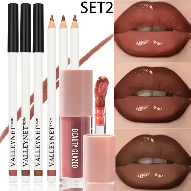 4 keping/set Kombo Bibir: 3 Keping Pelapik Bibir Matte + 1 Minyak Bibir Matte Kalis Air Baldu Tahan Lama Sesuai untuk Solekan Setiap Hari — image 4