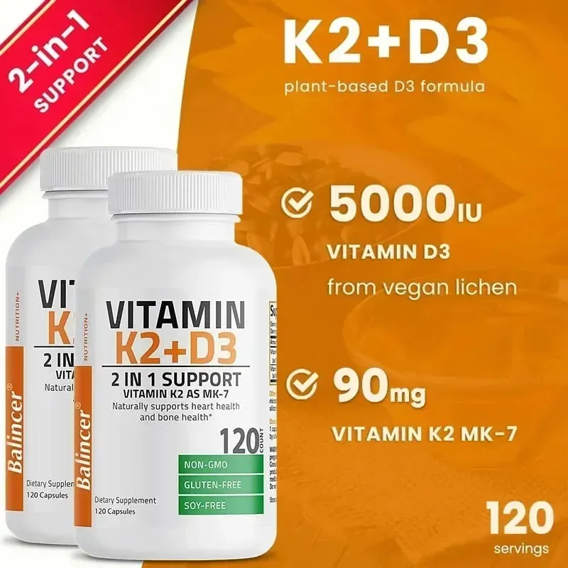Vitamin K2 (MK7) with D3 Supplement Non-GMO Formula Vitamin D and K Complex Natural Support for Heart Immune Bone Health — image 2