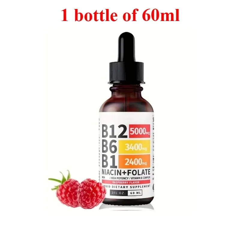 Gouttes liquides complexes de vitamine B 5 en 1, B12 B6 B1, niacine folate, soutien du métabolisme énergétique normal, santé du système immunitaire