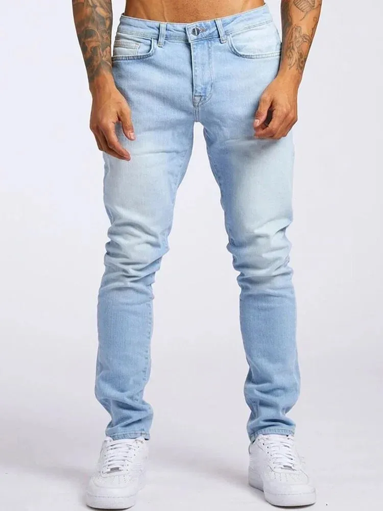 กางเกงยีนส์บุรุษยืดหยุ่นผอมสีทึบยืดกางเกงดินสอ SLIM FIT DENIM กางเกงยีนส์ Jogging Streetwear คาวบอยกางเกงลำลองสีดำ — image 6