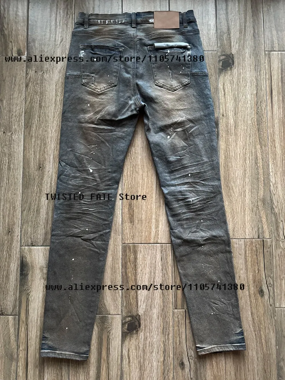 ผู้ชาย High Street Distressed Dirty Washed สีฟ้าตัดยืด Skinny & Slim Fit สเปรย์ทาสี Ripped กางเกงยีนส์ — image 2