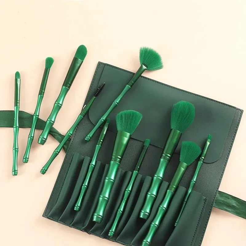 11-teiliges Bambus-Make-up-Pinsel-Set, weiches, dichtes Haar, multifunktionales Pinsel-Set, Foundation, Gesichtspuder, Lidschatten, Rouge — image 1