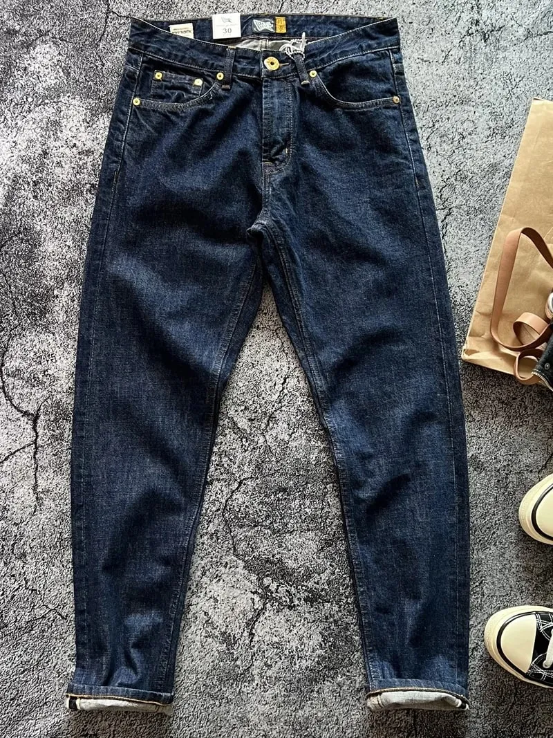 14oz Kualiti Tinggi 100% Kapas Satu Basuh Seluar Jeans Denim Biru Pedalam Mentah untuk Lelaki Red Selvedge Slim Seluar Lurus Vintaj Y2K Lelaki Belia — image 2