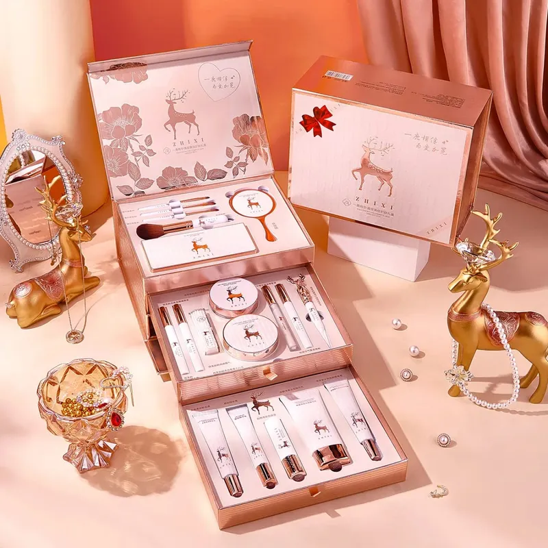 Juego de 20 piezas de maquillaje, caja completa, lápiz labial, sombra de ojos, juego de regalo, productos completos para el cuidado de la piel, cosméticos para mujeres