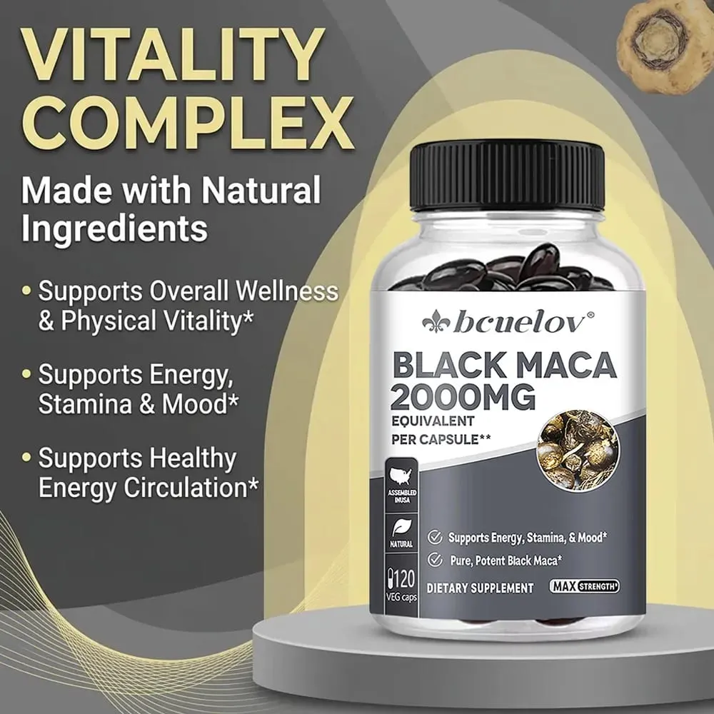 Μαύρες κάψουλες Maca 20000mg - Υποστηρίζει τη λειτουργία του εγκεφάλου Προωθεί την ανάπτυξη και την αποκατάσταση των μυών Super Απορρόφηση Βελτιώνει τη ζωτικότητα — image 3