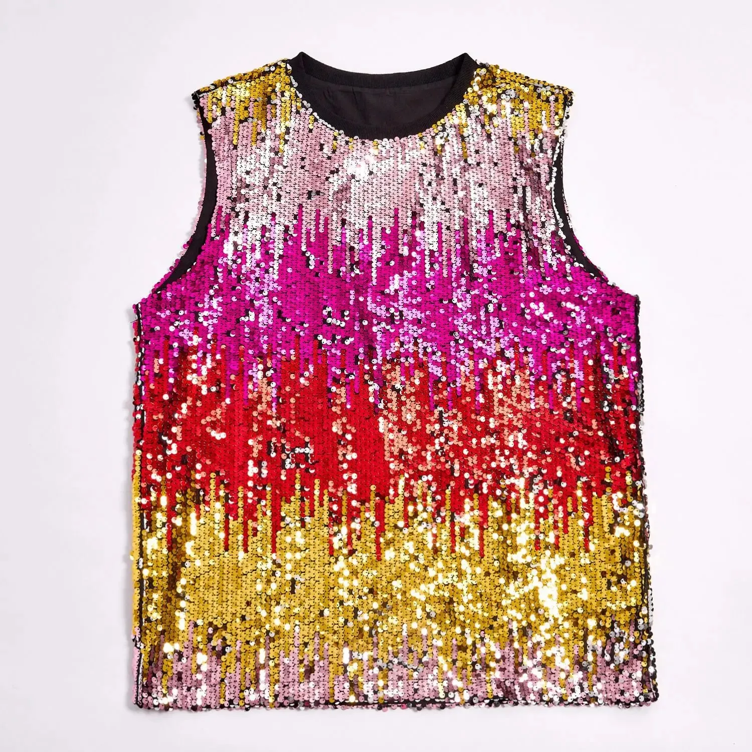 2025 แฟชั่นPulloverแขนกุดMulti-สีSequinedเสื้อยืด/เสื้อกั๊กสำหรับผู้หญิงUrban Streetสไตล์หลากสีผู้หญิงTank Top