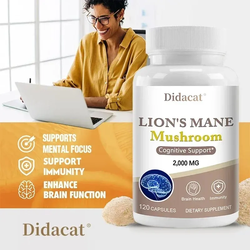 Lions Mane Brain & Focus อาหารเสริม - แคปซูลสารสกัดจากผงเห็ด - ไม่ใช่จีเอ็มโอและปราศจากกลูเตนเพื่อปรับปรุงสุขภาพทางปัญญา — image 2
