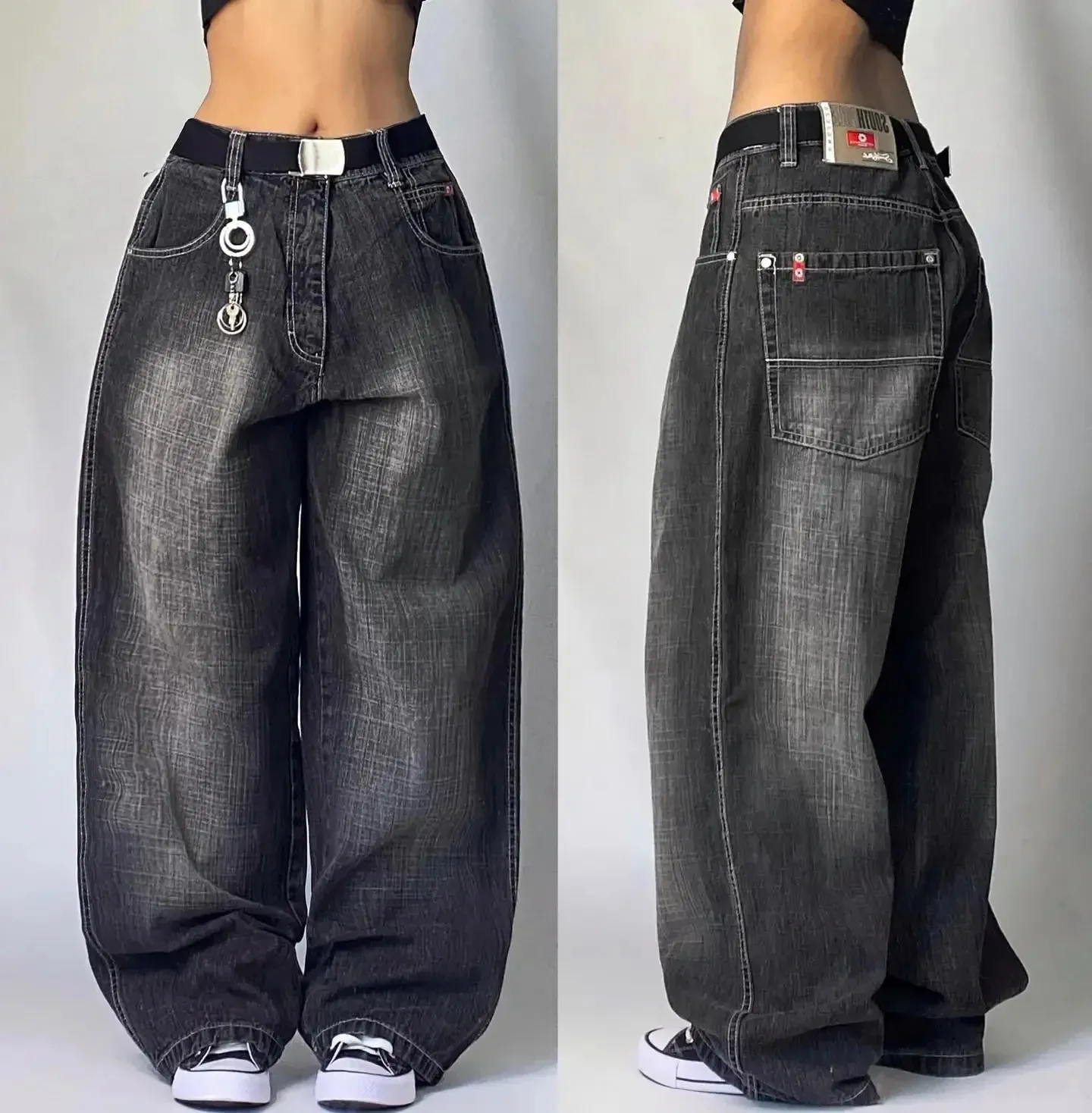 90s Gothic Centipede Embroidery Washed Oversized Wide-Leg Pants Jeans Men Y2K New Harajuku Punk Hip-Hop Rock Couple Street Wear — image 25
