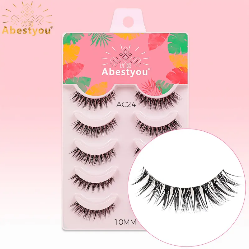 Abestyou 3d Pendek 9mm Faux Cils Kecil Nipis Cahaya Kucing Mata Camellia Bersayap Bulu Mata Lutsinar Jelas Jalur Mink Bulu Mata Bulu Mata Bawah — image 7