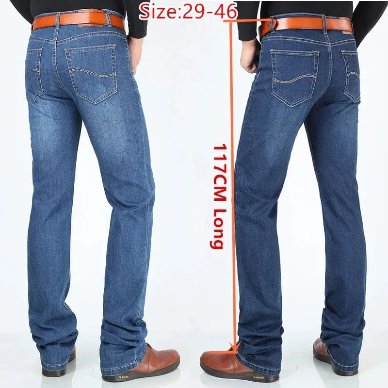Extra Long Pants 117CM Tall Men 195CM Plus Size 42 44 46 Classic Blue Stretched High Waisted Elastic Trousers Denim Slim Jeans — image 2