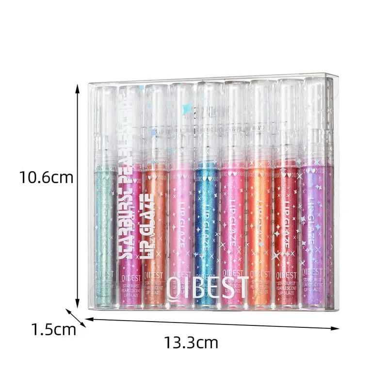 9 Farben Lipgloss-Sets, langlebiger Glitzer-Flüssig-Lippenstift, feuchtigkeitsspendend, leuchtender Lipgloss, Make-up, glänzende Lippenglasur-Sets