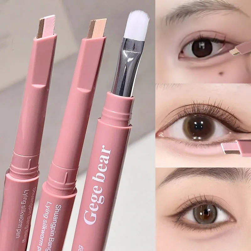 Double Ended Lying Silkworm Pencil 2 in1 Highlighter Nude Lower Eyelid Contour Aegyo-sal อายไลเนอร์แต่งหน้าพร้อมแปรงรายละเอียด — image 2