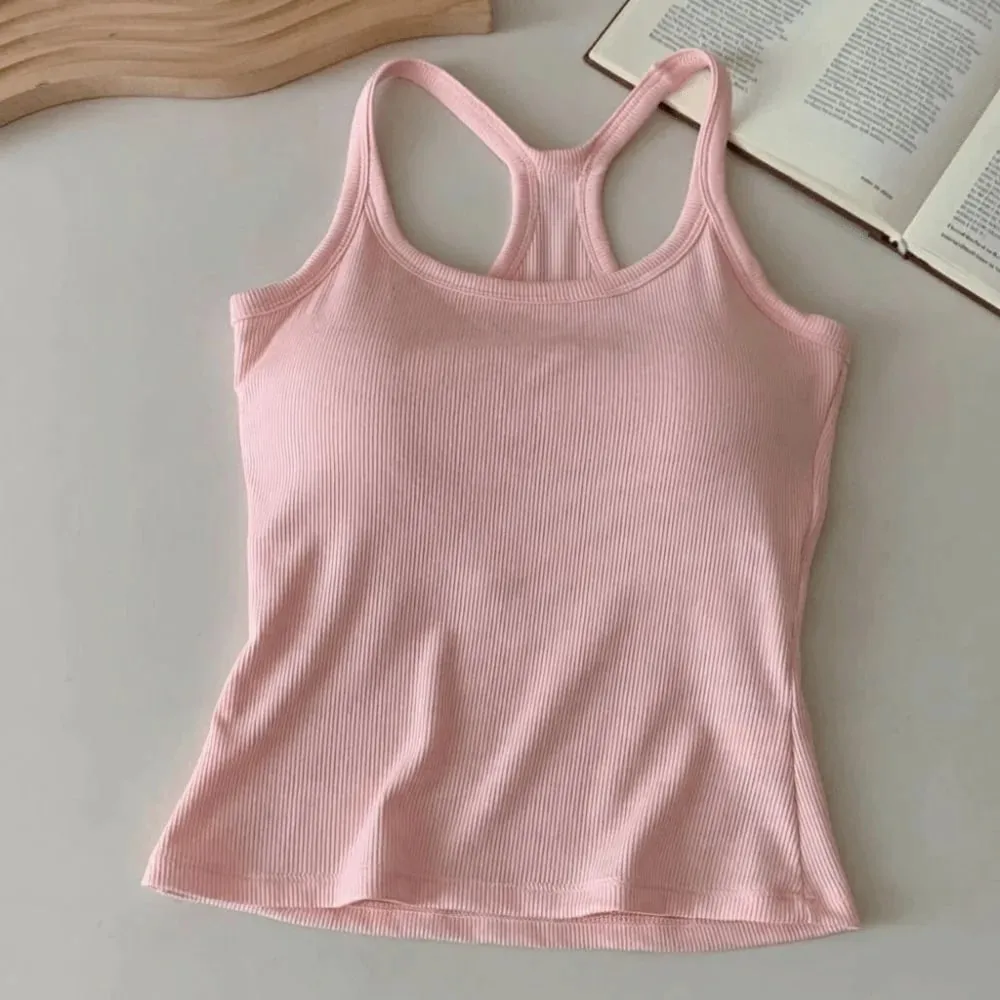 Rompi Berongga Tali Bahu Lebar Kamisol Kecil Payudara Punggung Berbentuk H Nyaman Tank Top Tipis Elastis Desain Ramping