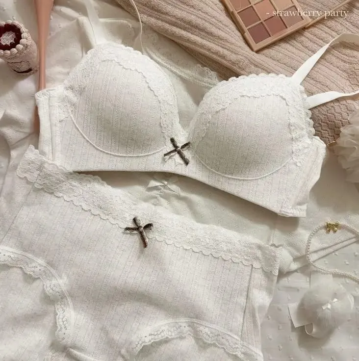 Sweet Girl Lace Edge Floral Bra Set Women Non-steel Ring Beauty Back No Steel Hoop Anti Sagging Underwear Cotton Comfortable Bra — image 12