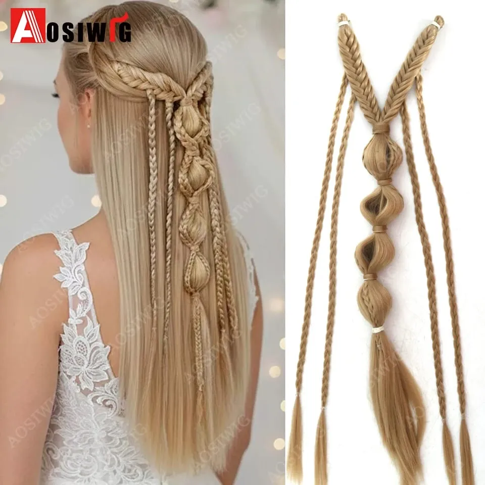 Elf Style Half Head Braided Hair Extensions Synthetic Clip In Braids Hairpiece Natural Black Dark Brown Fake Hair for Women Dail — image 14