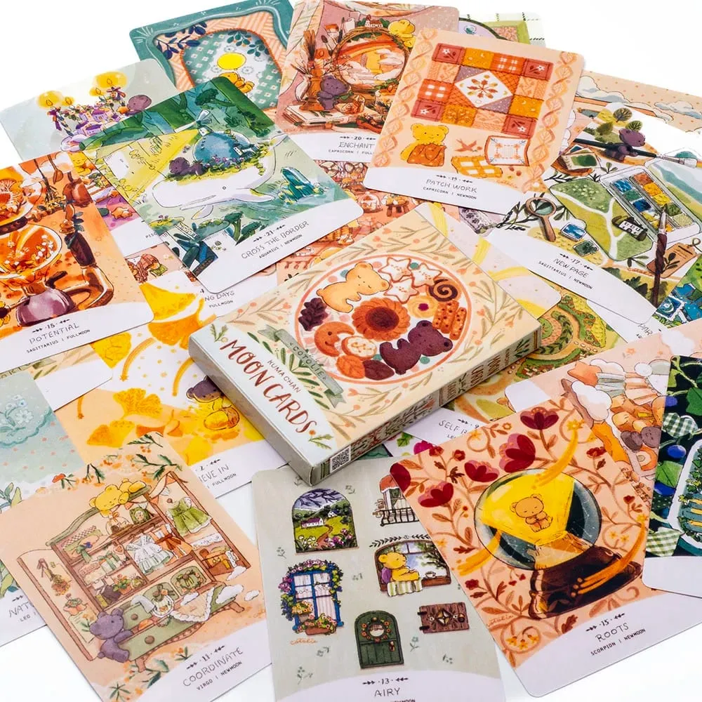 Cotolie KUMACHAN MOON CARDS 24 Stk Deck Engelsk Version Adorable Bear Oracle Cards Brætspil til familiefest 10,4*7,4cm — image 6