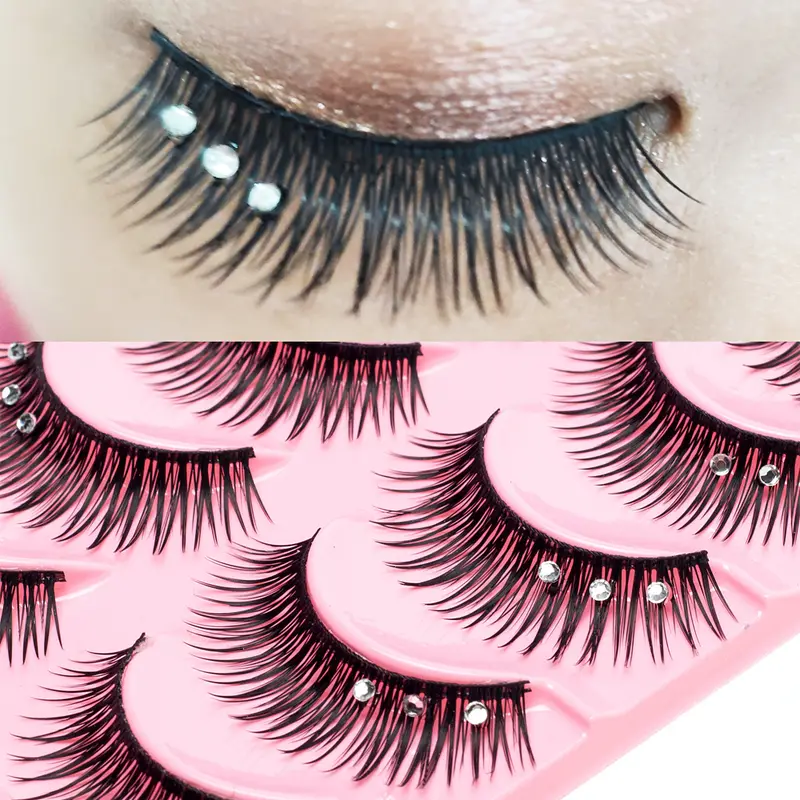 5 คู่แต่งหน้าเพชรขนตาปลอมชุดแสดง Catwalk Party Shinny Eye Lashes Handmade Eyelash Shinning เครื่องสำอาง