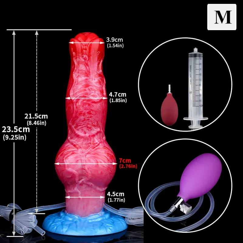 Eiaculazione Plug anale Cane/Lupo Pene gonfiabile con nodo grosso con funzione di squirto Giocattolo del sesso con ventosa forte per donne e uomini