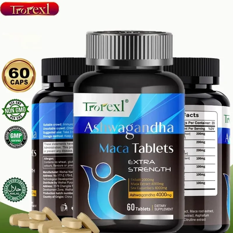 Ashwagandha Maca เม็ดอาหารเสริมเสริมชายปรับปรุงพลังงานและความอดทนส่งเสริมขนาดรองรับศักยภาพสูงสุด — image 1