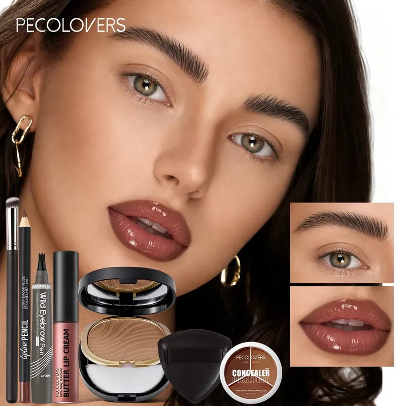 7 STK Ansigtsmakeup Sæt Langtidsholdbar Concealer Contour Powder Lip Cream Vandtæt øjenbrynspen med makeup børste — image 2