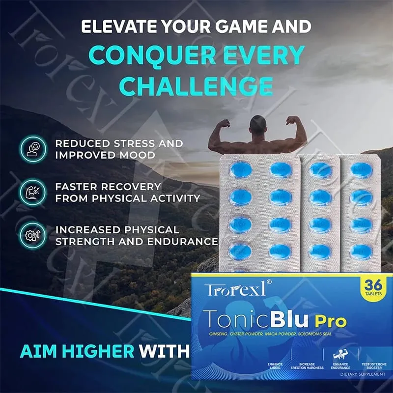 TonicBluPro Blue Pills Male Enhancing Supplements Support Stamina & Energy Natural Oyster & Ginseng Tablets