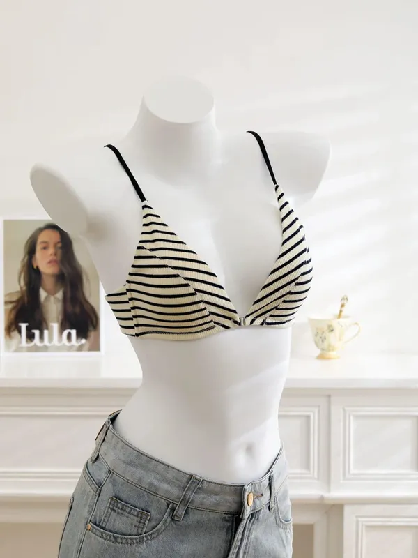 Kvinder Front lukning BH Sæt Sommer Tynd Let Bomuld Fransk Trekant Skål Rygløs Beauty Back Lingeri dragt til lille bryst S-XL