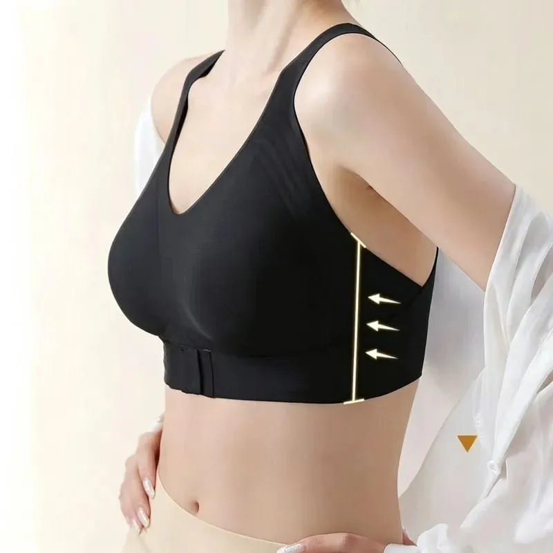 Női elöl záródó keresztben, hátul vezeték nélküli, testtartást biztosító melltartók Varrat nélküli, teljes fedőtámla Push Up Bralettes testtartásjavító melltartók