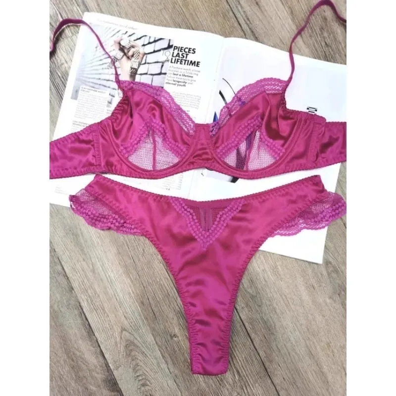 Parisian Lingerie Set | Chantilly Lace & Mesh Cutouts | EU 85B Support | Effortless French Slimming Underwire Sexy Bras — image 6