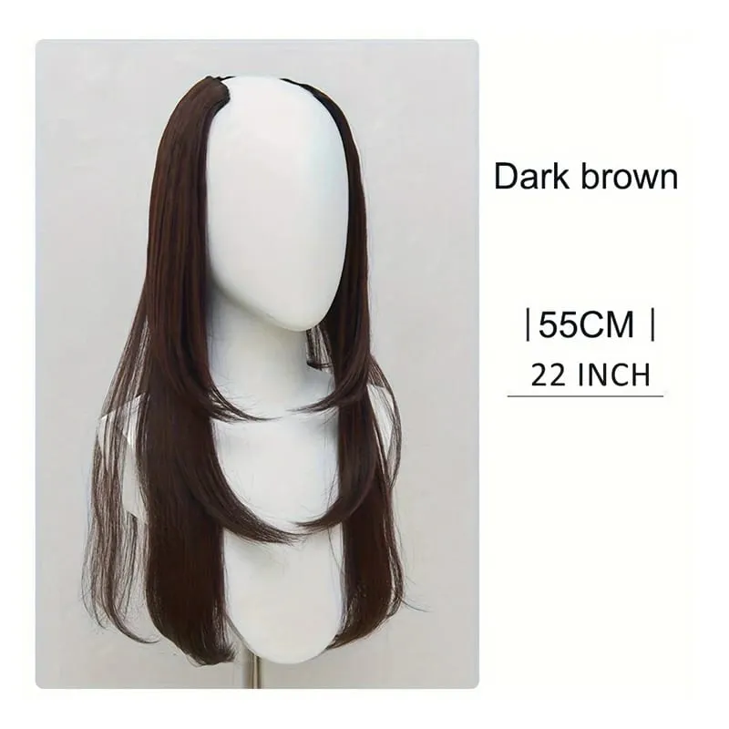22 นิ้วต่อผมสังเคราะห์ผสมได้ดียาวตรงหยัก Hairpieces รูปตัววีสีน้ำตาลต่อผม — image 10
