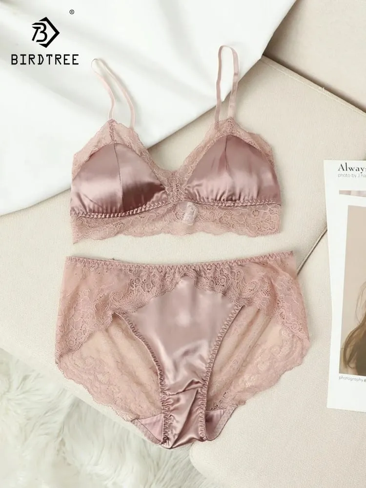 Birdtree-ropa interior francesa lisa con forro de seda, conjunto de sujetador básico elegante, sujetadores empalmados de encaje fino para mujer S30360QC 2026 — image 1