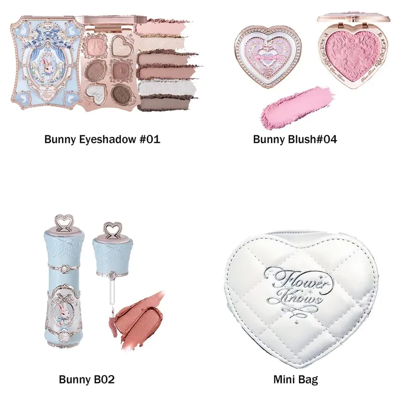 Flower Knows แต่งหน้าชุด Swan Ballet คอนซีลเลอร์ Palette นูน Blusher Shine ลิปสติกชุดพร้อมกระเป๋า THE SWEETIE BEAR Bunny Garden — image 2
