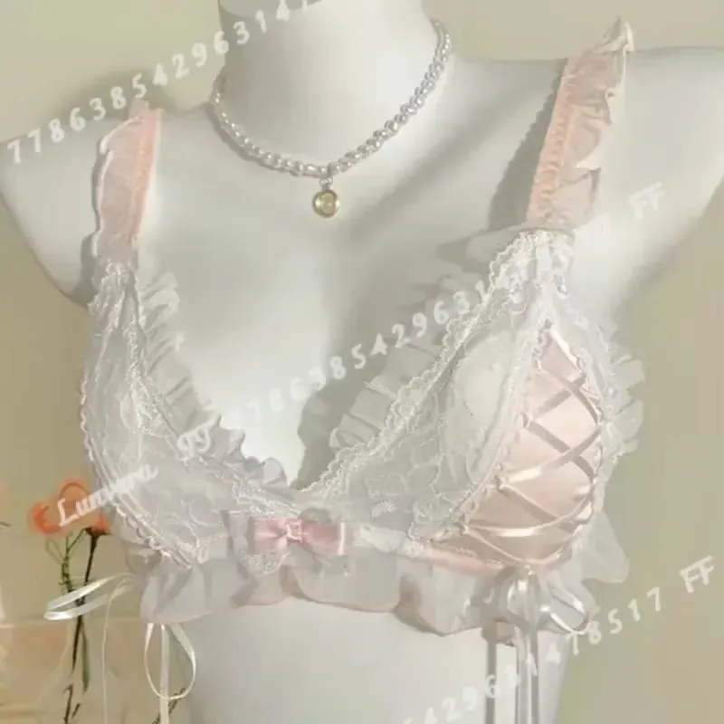 W stylu Lolita cienka koronkowa miseczka trójkątna biustonosz dla kobiet śliczny mały biust seksowna bielizna — image 3