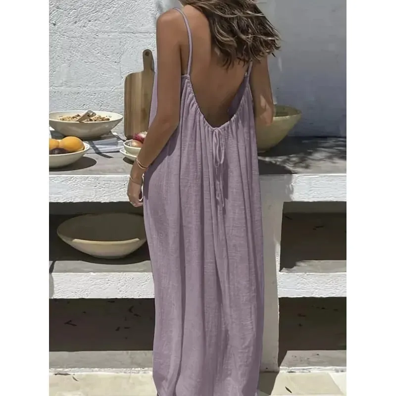 New Arrival Women's Strapless Backless Long Loose Home Dress Comfortable Sleepwear Casual Maxi Dress — image 23