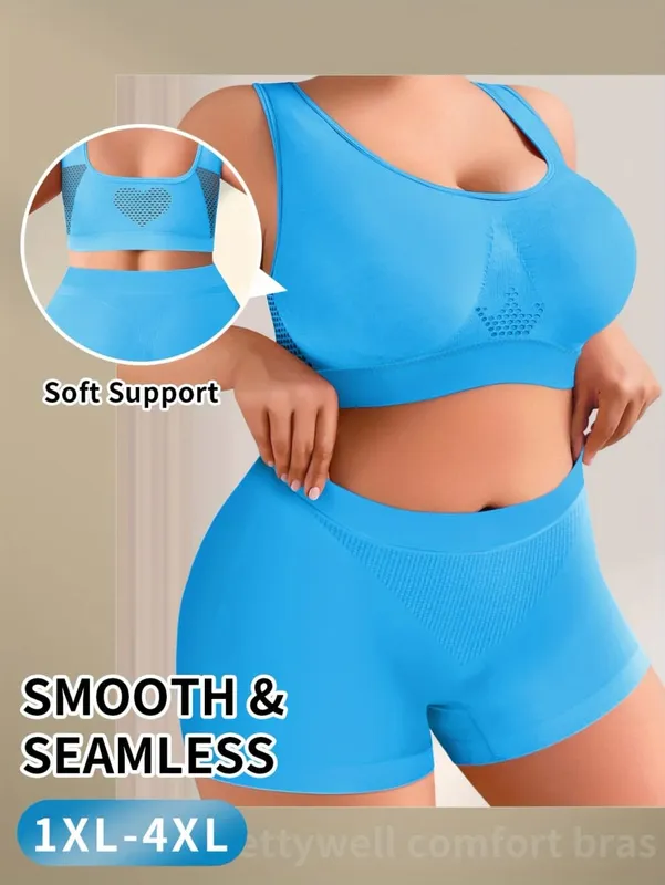 1 Set Women's lingerie set Plus Size Bralette Seamless Bra Comfortable Breathable Sports Bra Stretch Fabric Boxers