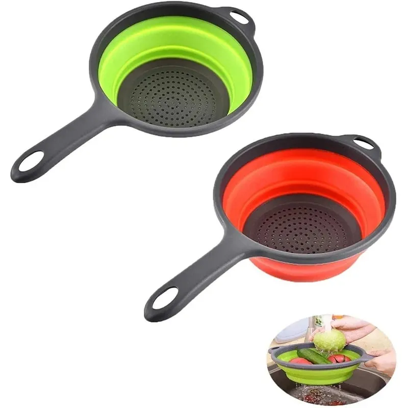 Colador plegable de silicona con mango, colador plegable de cocina para drenar Pasta, verduras, frutas, JT111 — image 1