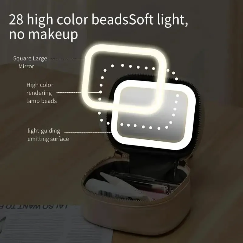LED 거울이 있는 휴대용 Comestic 도구 보관 가방 브러쉬 및 립스틱용 3가지 조명 모드 Orangizer가 있는 소형 메이크업 가방 — image 6