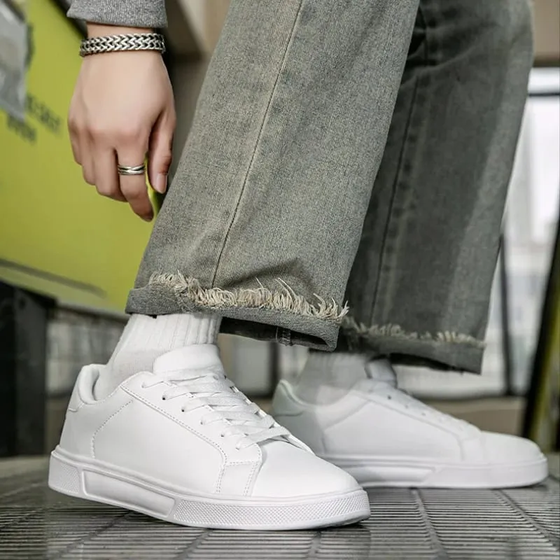 Herresko Hvide sneakers PU-læder Solid Mænd Fritidssko Letvægts Bløde Damer Vulkaniserede Sko Par Snøreløbesko — image 8